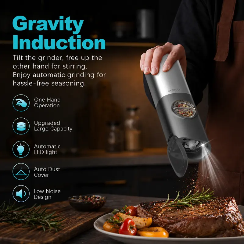 Rechargeable Electric Salt & Pepper Grinder Set with Adjustable Coarseness