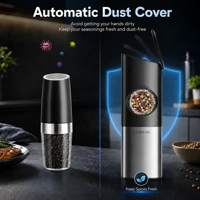 Rechargeable Electric Salt & Pepper Grinder Set with Adjustable Coarseness