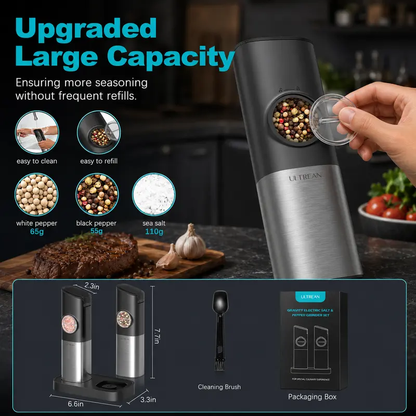 Rechargeable Electric Salt & Pepper Grinder Set with Adjustable Coarseness