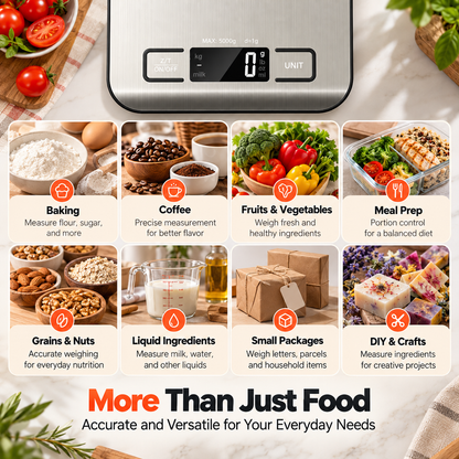 Digital Kitchen Food Scale with 6 Units & 1g Precision